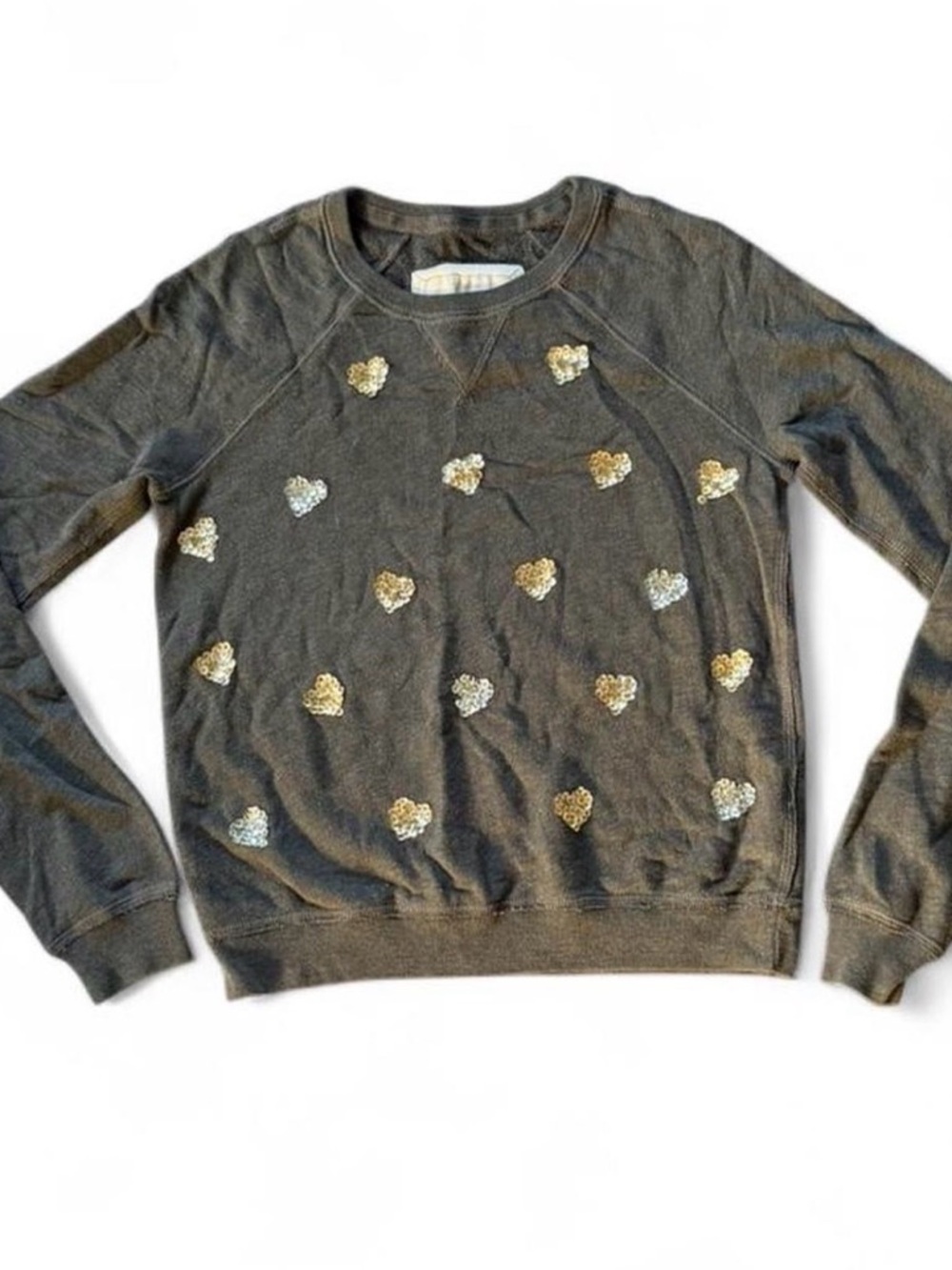 Abercrombie & Fitch Women’s Gray Gold and Silver Sequin Heart Pullover Sweater